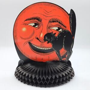 Spooky Vintage Beistle Halloween Cat & Moon Centerpiece - Fall Halloween Decor